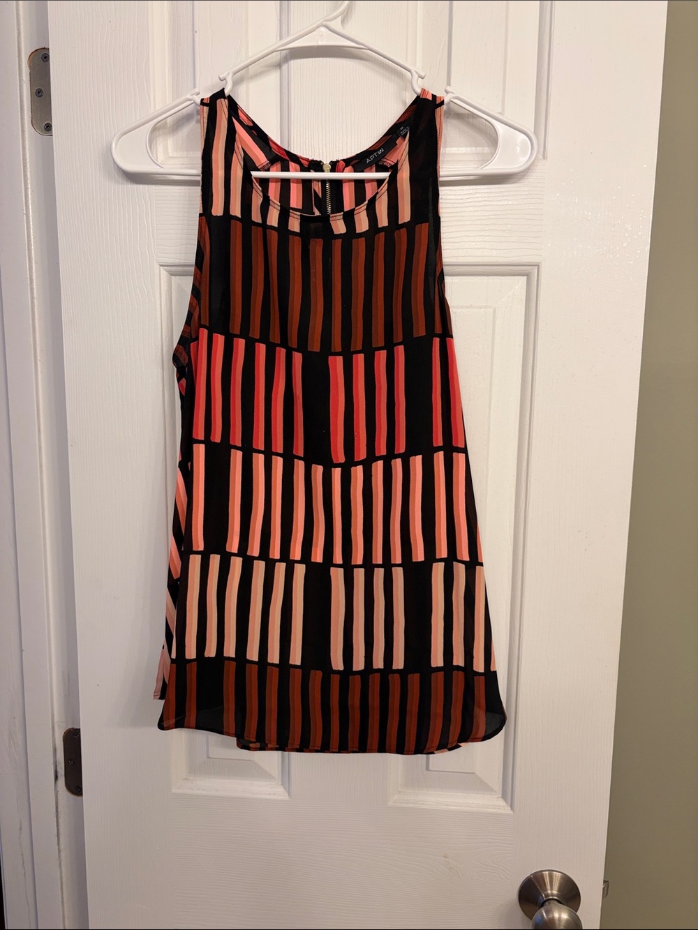Apt. 9 Black Tank with Coral, Peach & Red Stripes